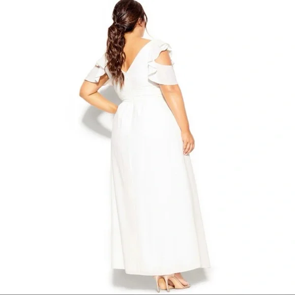 NWT City Chic White Ivory Frill Treasure Cold Shoulder Flutter Sleeve Maxi Sz 18 - Picture 3 of 9